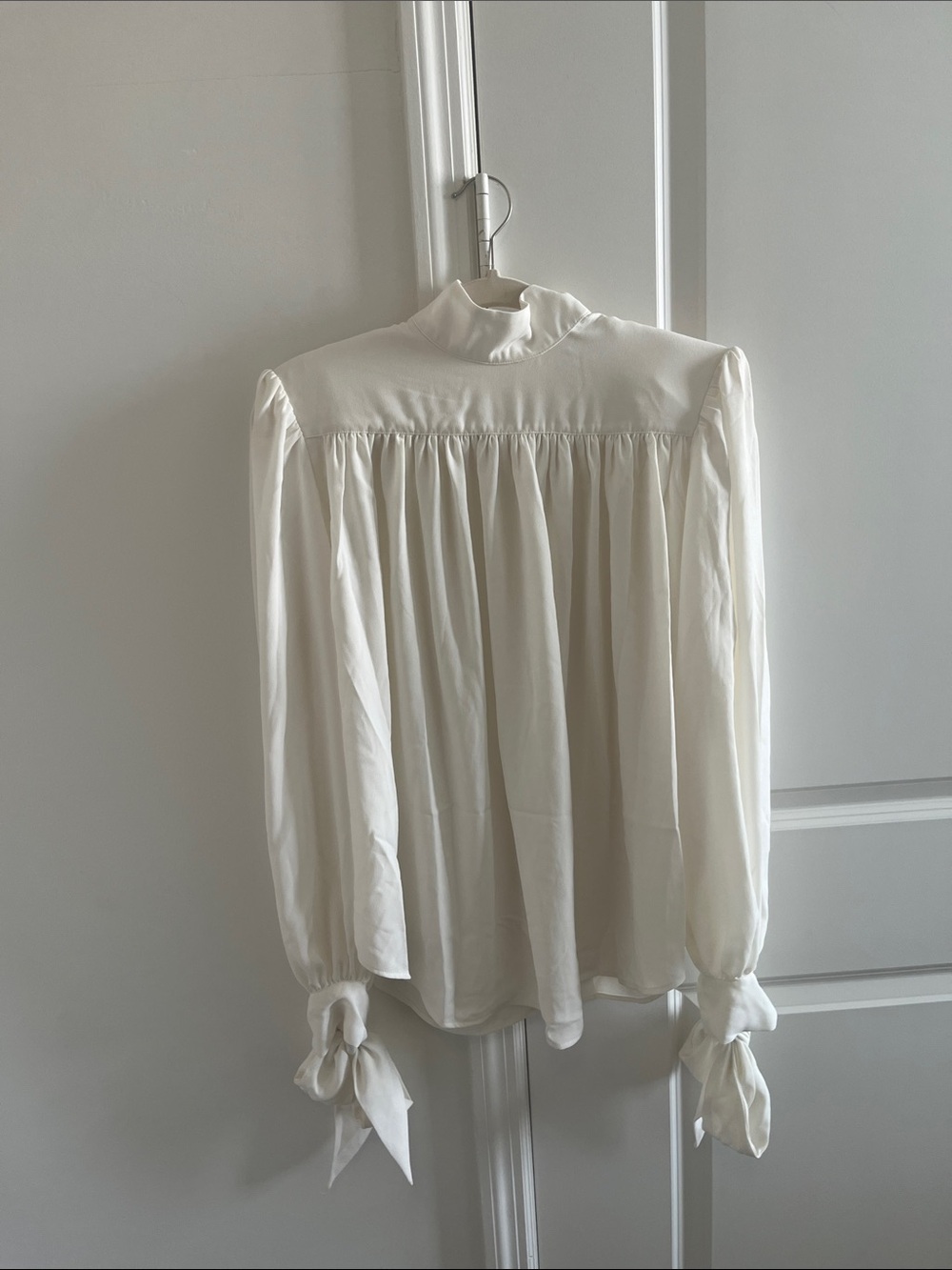 H&M Cream High-Neck Blouse with Tie Cuffs